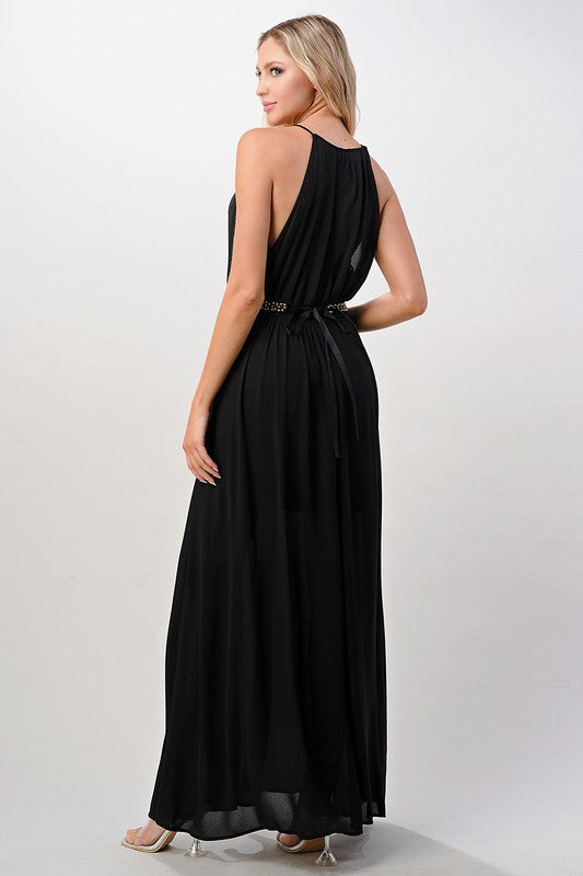 Pleated Cami Chiffon Maxi Dress