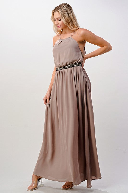 Pleated Cami Chiffon Maxi Dress