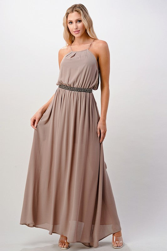 Pleated Cami Chiffon Maxi Dress