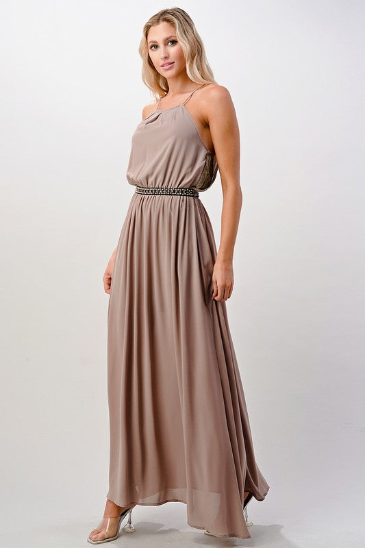 Pleated Cami Chiffon Maxi Dress