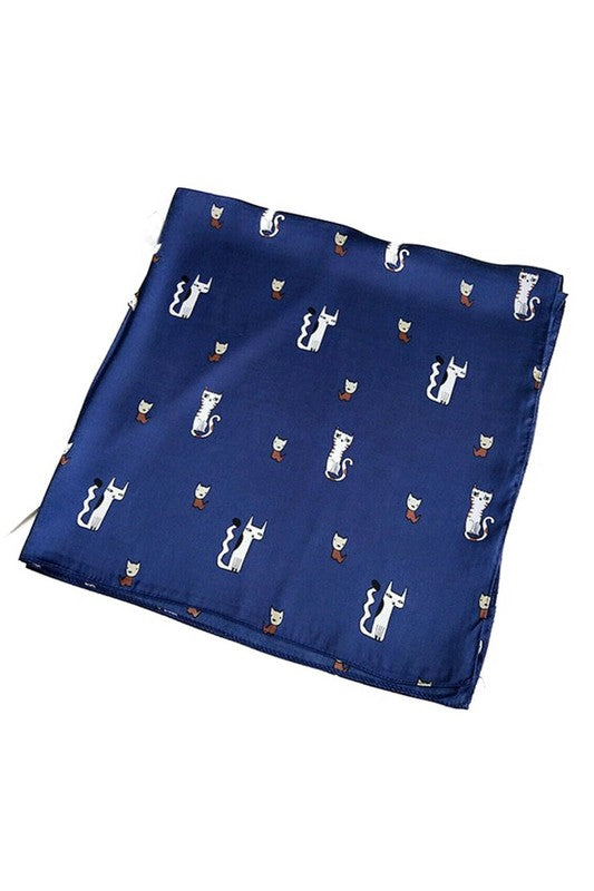 Kitten Cat Cartoon Square silky Satin scarf