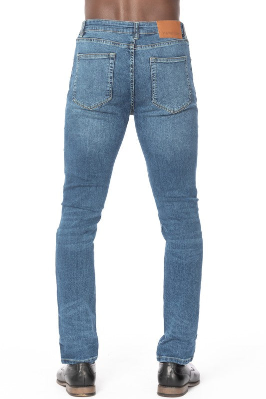 DISTRESSED RIP SLIM TAPER DENIM JEANS