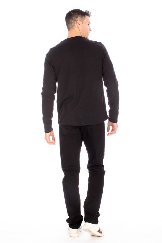 LONG SLEEVE HENLEY BLACK