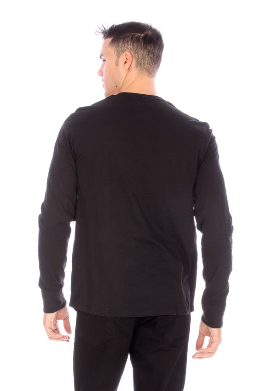 LONG SLEEVE HENLEY BLACK