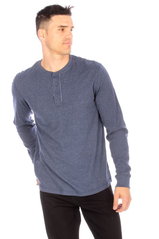 LONG SLEEVE HENLEY BLUE