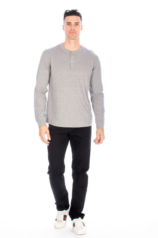 LONG SLEEVE HENLEY LIGHT GREY