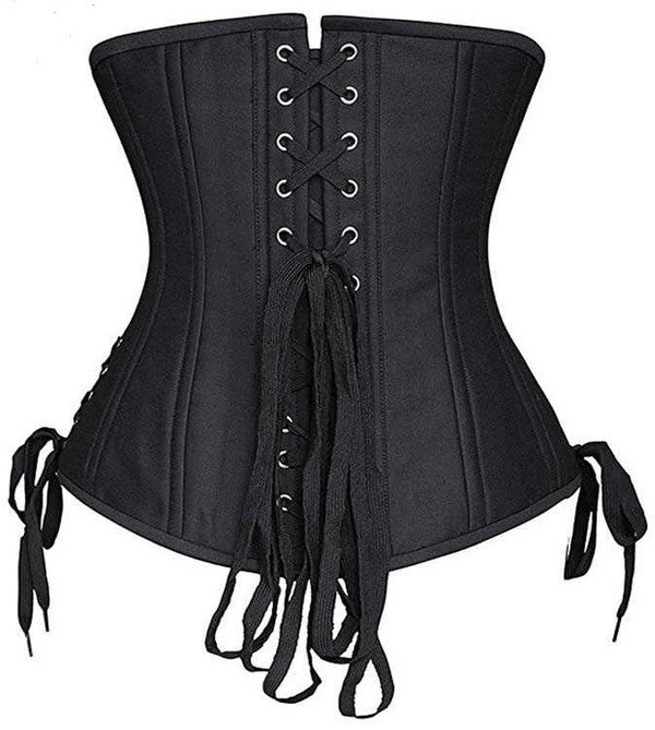 Black Satin Steel Boned Curvy Waist Cincher Corset