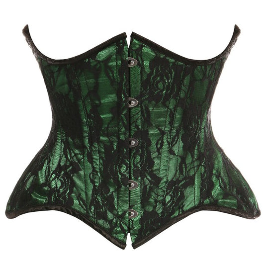 Green w/Black Lace Steel Boned Curvy Waist Cincher