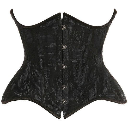 Black w/Black Lace Steel Boned Curvy Waist Cincher