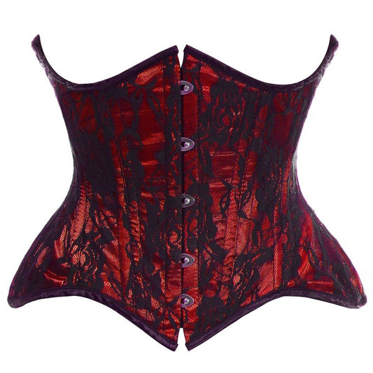 Red w/Black Lace Steel Boned Curvy Waist Cincher