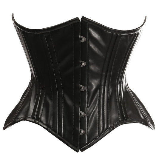 Black Faux Leather Steel Boned Curvy Waist Cincher