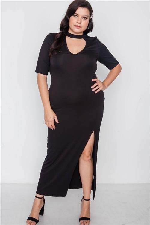 Side Slit Mock Neck Maxi Dress