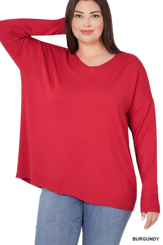 Plus High-Low Garment Dyed Front Seam Sweater