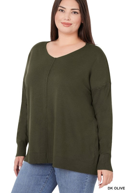 Plus High-Low Garment Dyed Front Seam Sweater