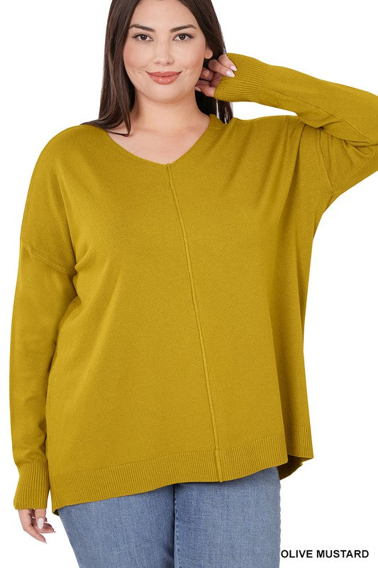 Plus High-Low Garment Dyed Front Seam Sweater