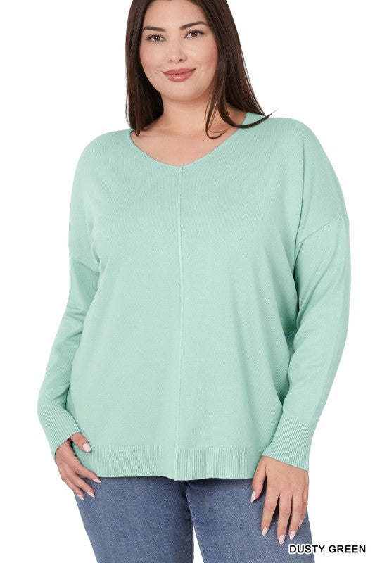 Plus High-Low Garment Dyed Front Seam Sweater