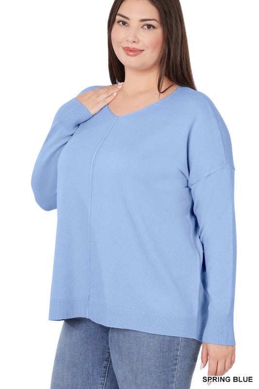 Plus High-Low Garment Dyed Front Seam Sweater