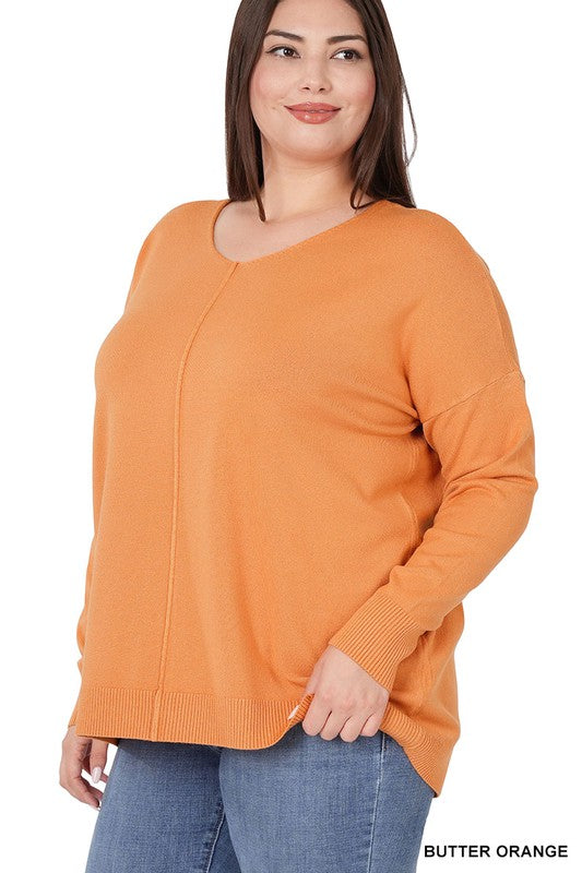 Plus High-Low Garment Dyed Front Seam Sweater