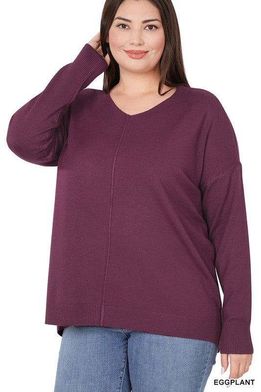 Plus High-Low Garment Dyed Front Seam Sweater