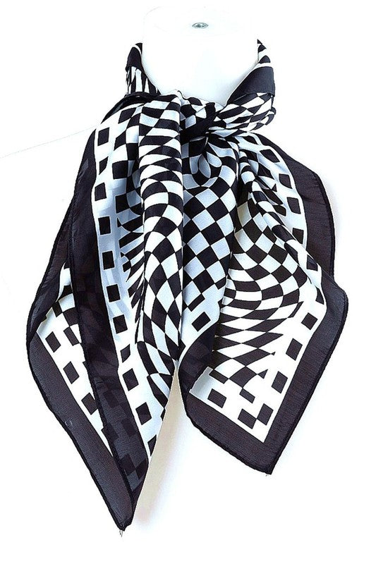 Checker Real Silky Feel Square Scarf