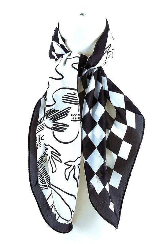 Artistic Checker Real Silky Feel Square Scarf