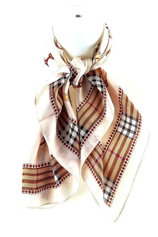 Plaid Real Silky Feel Square Scarf