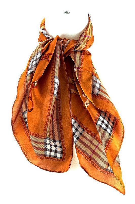 Plaid Real Silky Feel Square Scarf