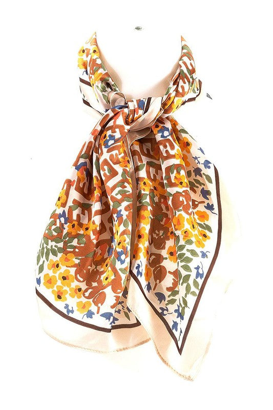 Floral Real Silky Feel Square Scarf