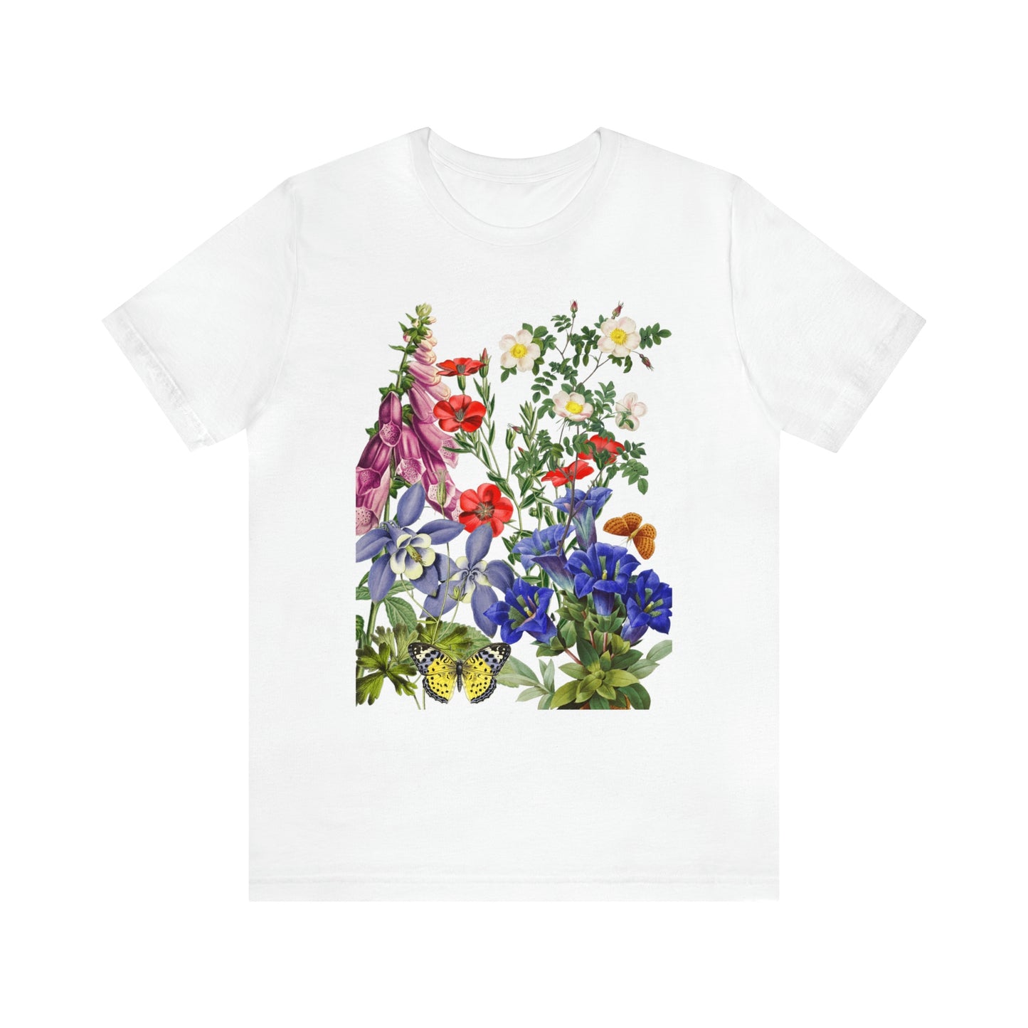 Wildflowers, Wildflowers from a Meadow, Wildflowers With Butterflies Unisex Jersey Short Sleeve Tee, BOHO, Cottagecore