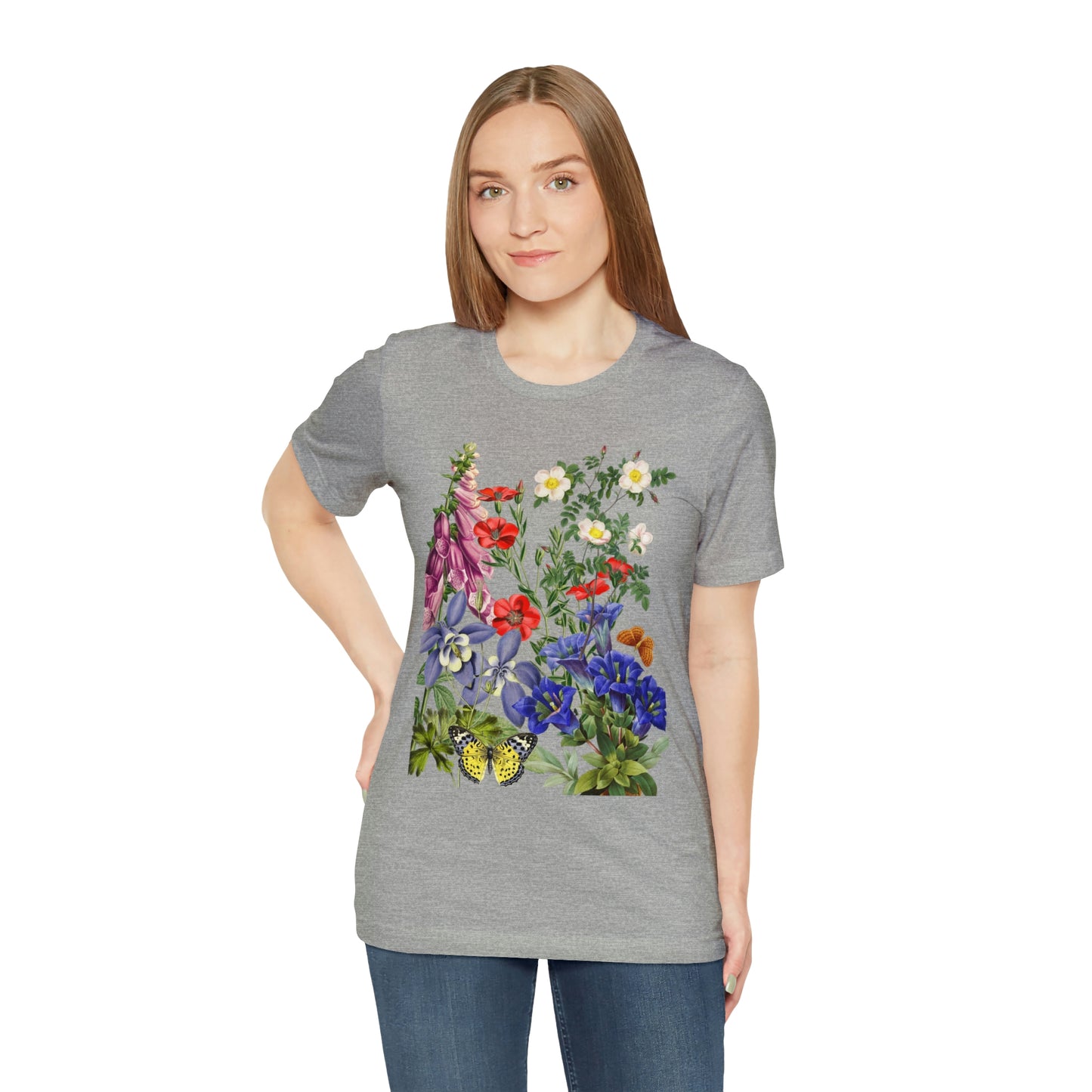 Wildflowers, Wildflowers from a Meadow, Wildflowers With Butterflies Unisex Jersey Short Sleeve Tee, BOHO, Cottagecore