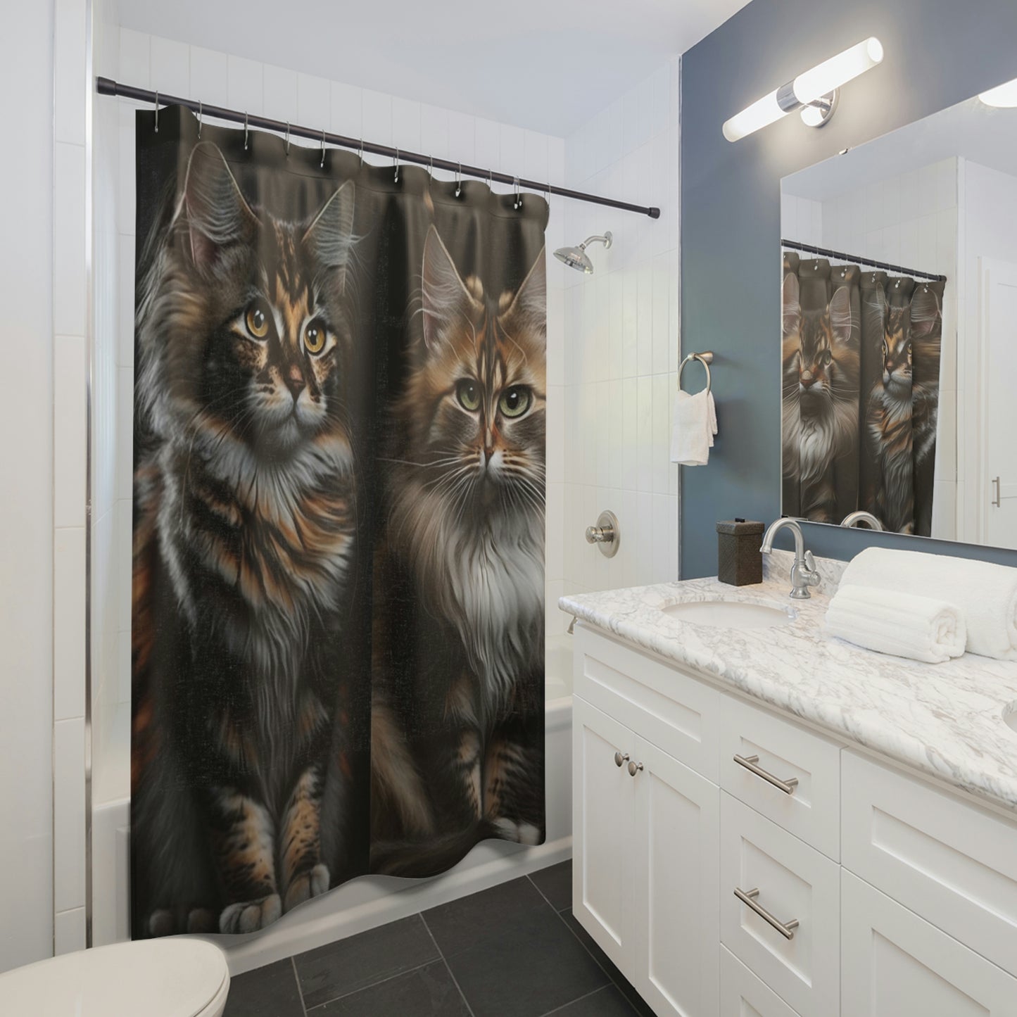 Cat Shower Curtain, Polyester Cat Shower Curtain, Cat Lover Gift
