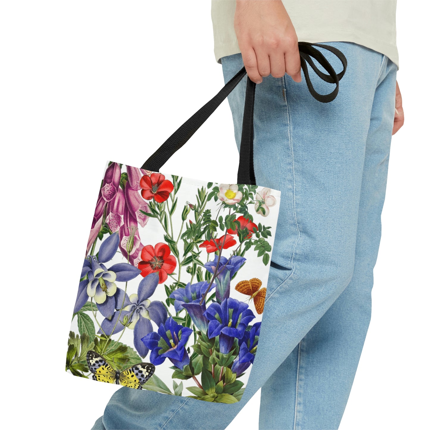 High Quality, All-Over Print Tote Bag, Flowers, Wildflowers, Flowers, Cottagecore, Garden, Foxglove, Wild Rose, Petunias