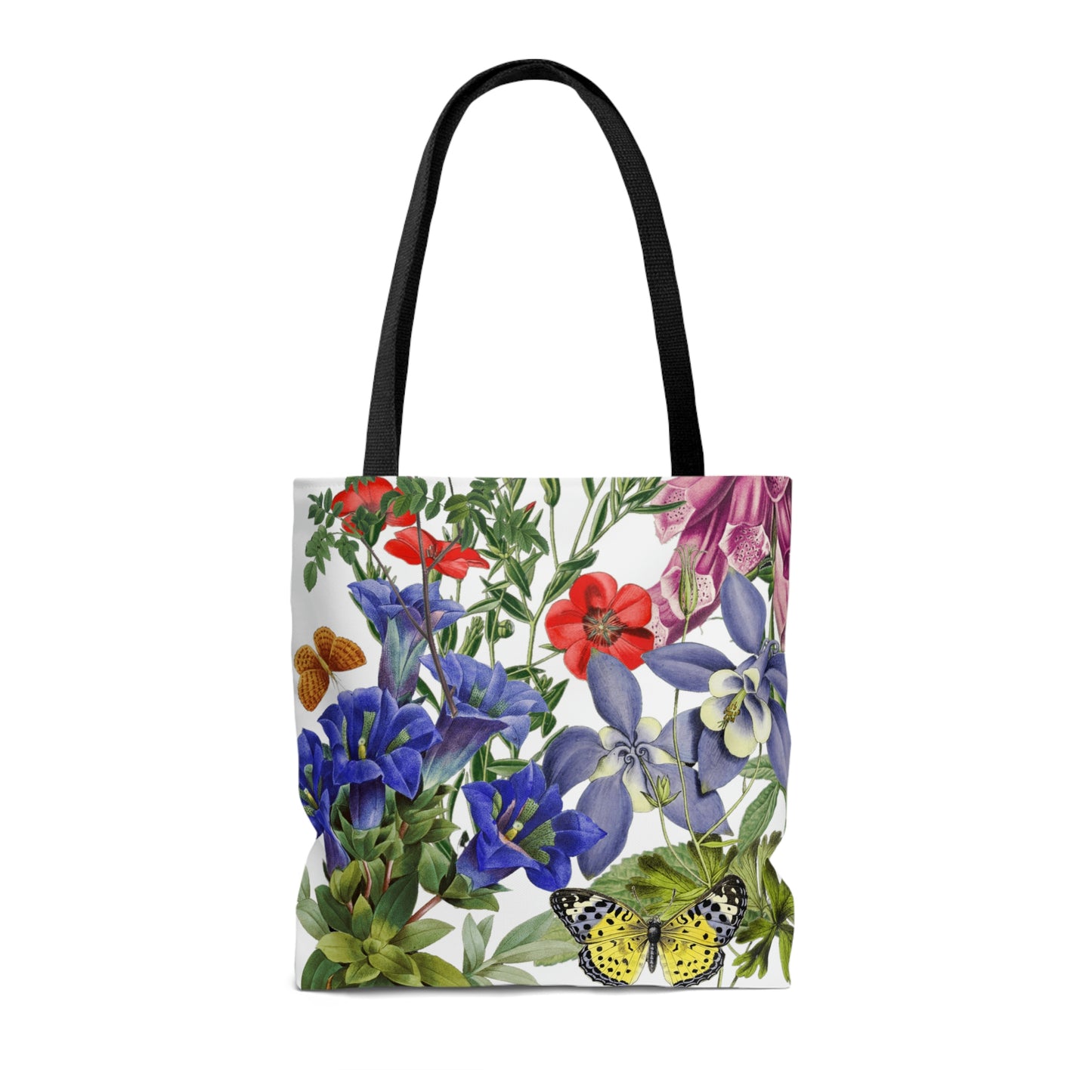 High Quality, All-Over Print Tote Bag, Flowers, Wildflowers, Flowers, Cottagecore, Garden, Foxglove, Wild Rose, Petunias