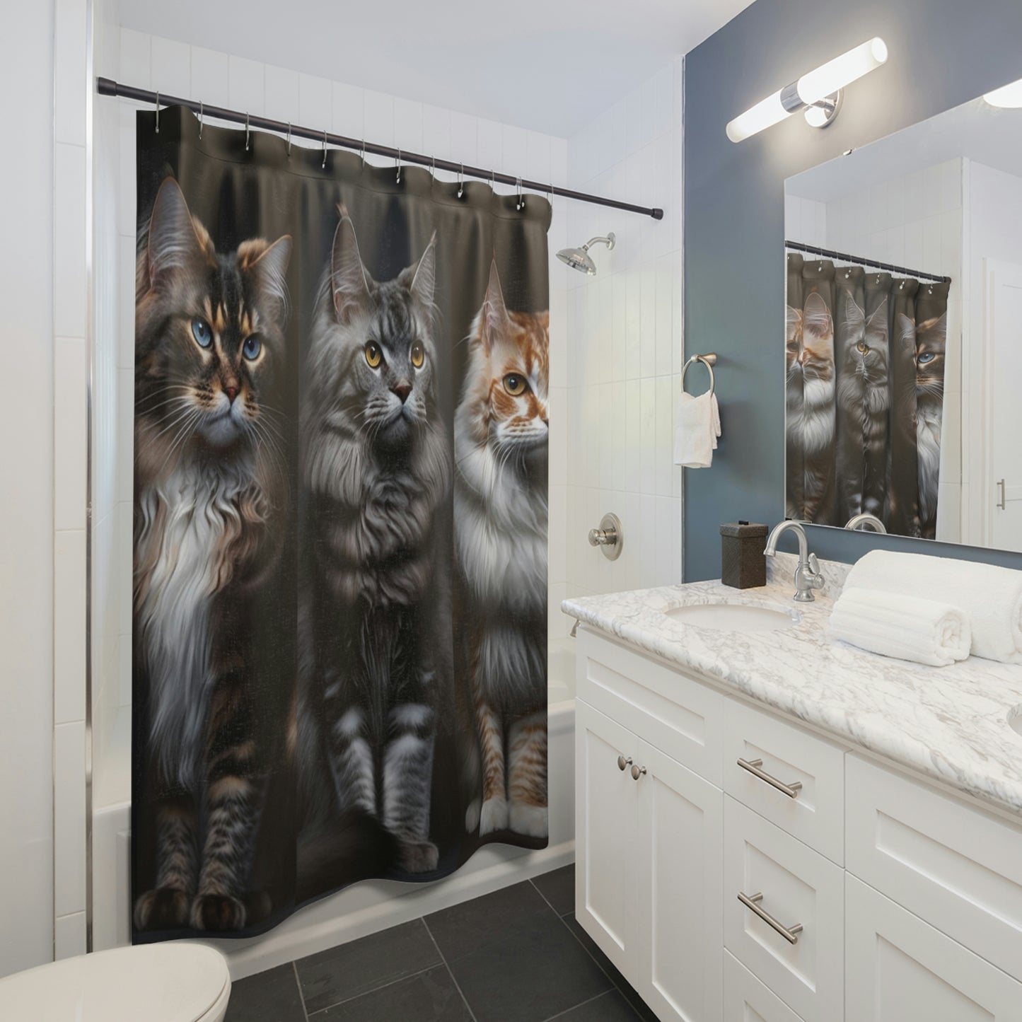 Cat Shower Curtain Trio Cat Shower Curtain Maine Coons