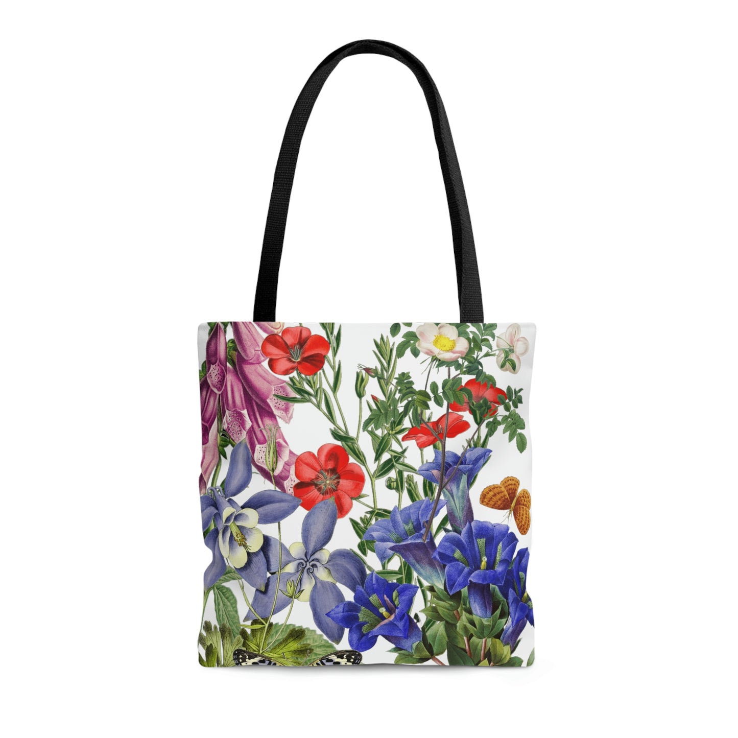 High Quality, All-Over Print Tote Bag, Flowers, Wildflowers, Flowers, Cottagecore, Garden, Foxglove, Wild Rose, Petunias