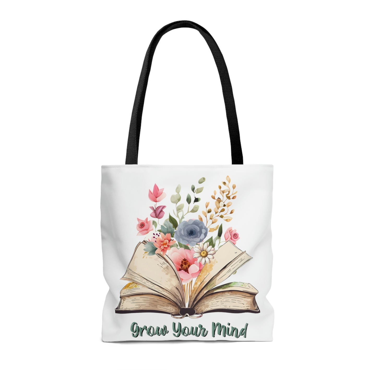 Grow Your Mind, Reading Book ,Wildflower Tote Bag, High Quality, All-Over Print Tote Bag