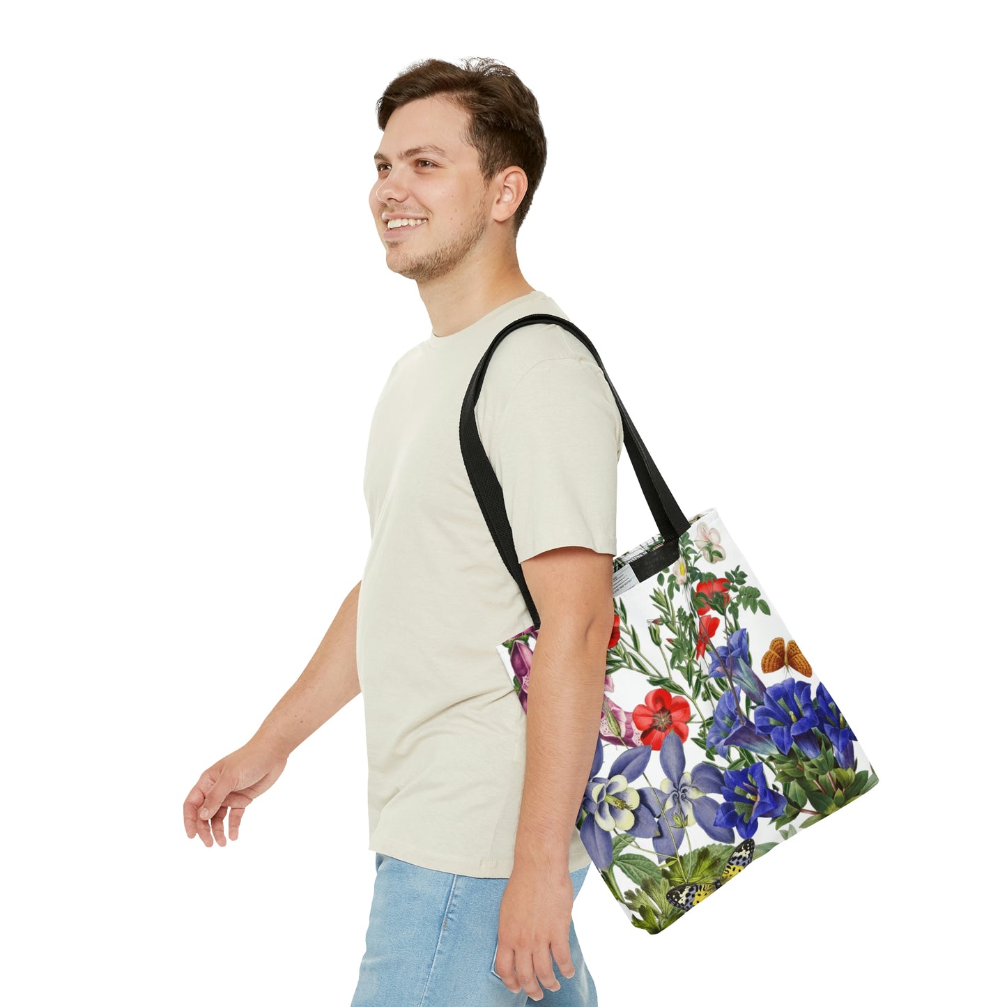 High Quality, All-Over Print Tote Bag, Flowers, Wildflowers, Flowers, Cottagecore, Garden, Foxglove, Wild Rose, Petunias