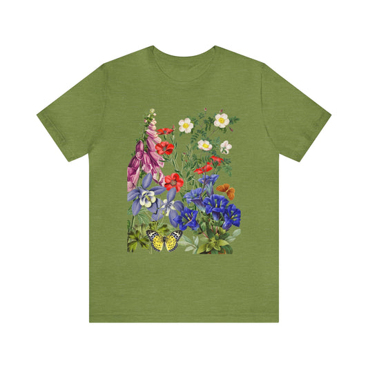 Wildflowers, Wildflowers from a Meadow, Wildflowers With Butterflies Unisex Jersey Short Sleeve Tee, BOHO, Cottagecore