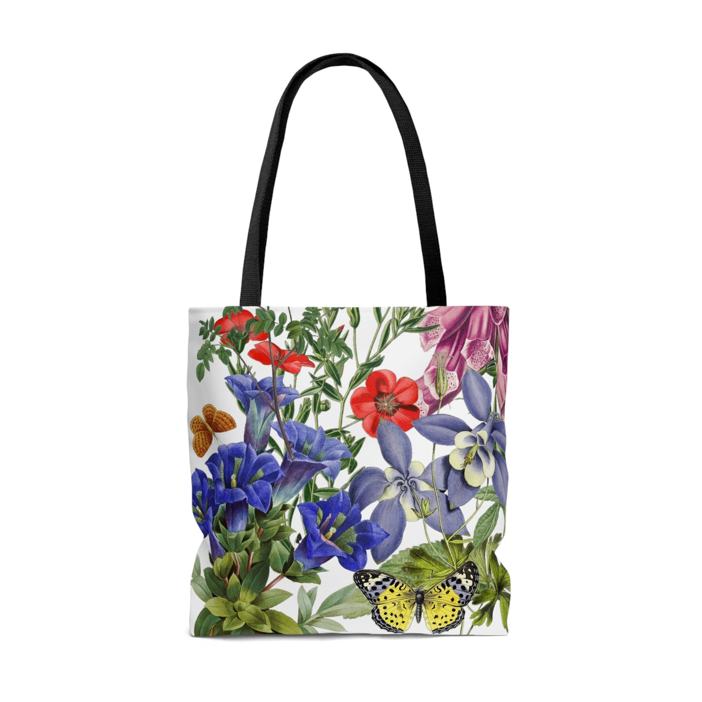 High Quality, All-Over Print Tote Bag, Flowers, Wildflowers, Flowers, Cottagecore, Garden, Foxglove, Wild Rose, Petunias