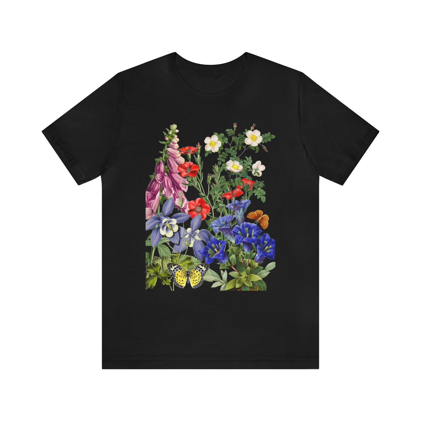 Wildflowers, Wildflowers from a Meadow, Wildflowers With Butterflies Unisex Jersey Short Sleeve Tee, BOHO, Cottagecore