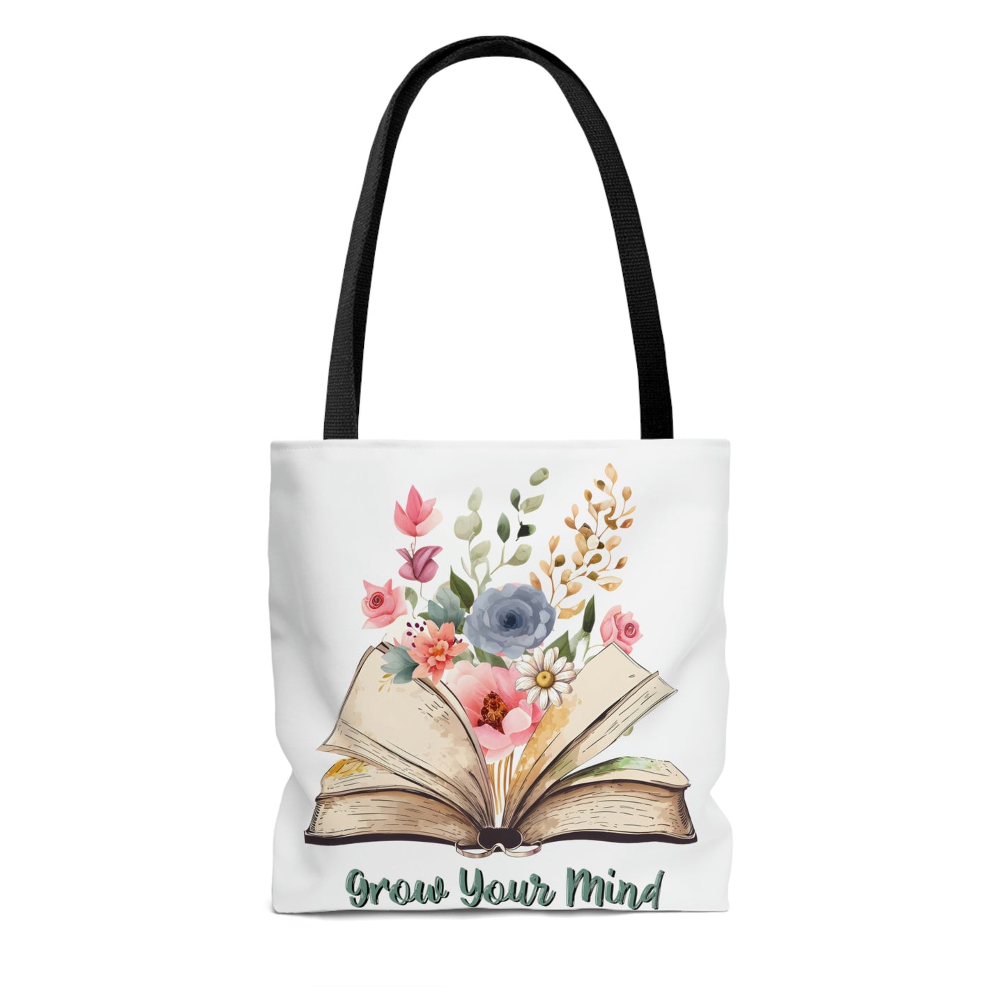 Grow Your Mind, Reading Book ,Wildflower Tote Bag, High Quality, All-Over Print Tote Bag