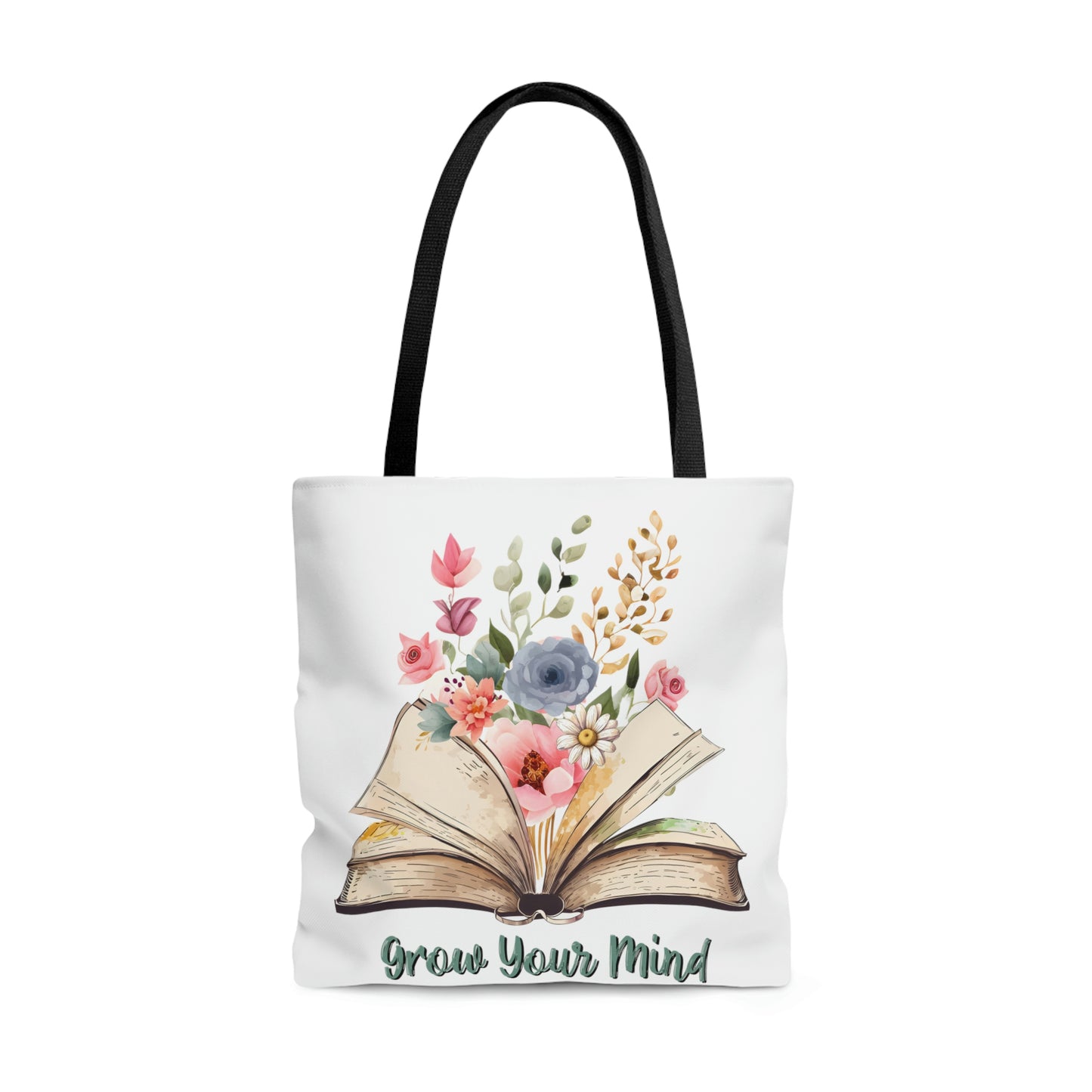 Grow Your Mind, Reading Book ,Wildflower Tote Bag, High Quality, All-Over Print Tote Bag