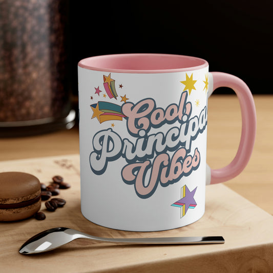Accent Coffee Mug, 11oz Cool Principal Vibes Pink Lettering, Gift