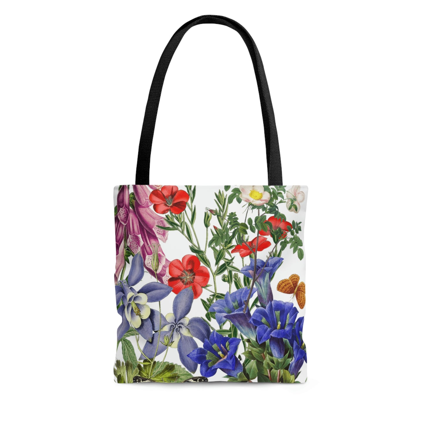 High Quality, All-Over Print Tote Bag, Flowers, Wildflowers, Flowers, Cottagecore, Garden, Foxglove, Wild Rose, Petunias