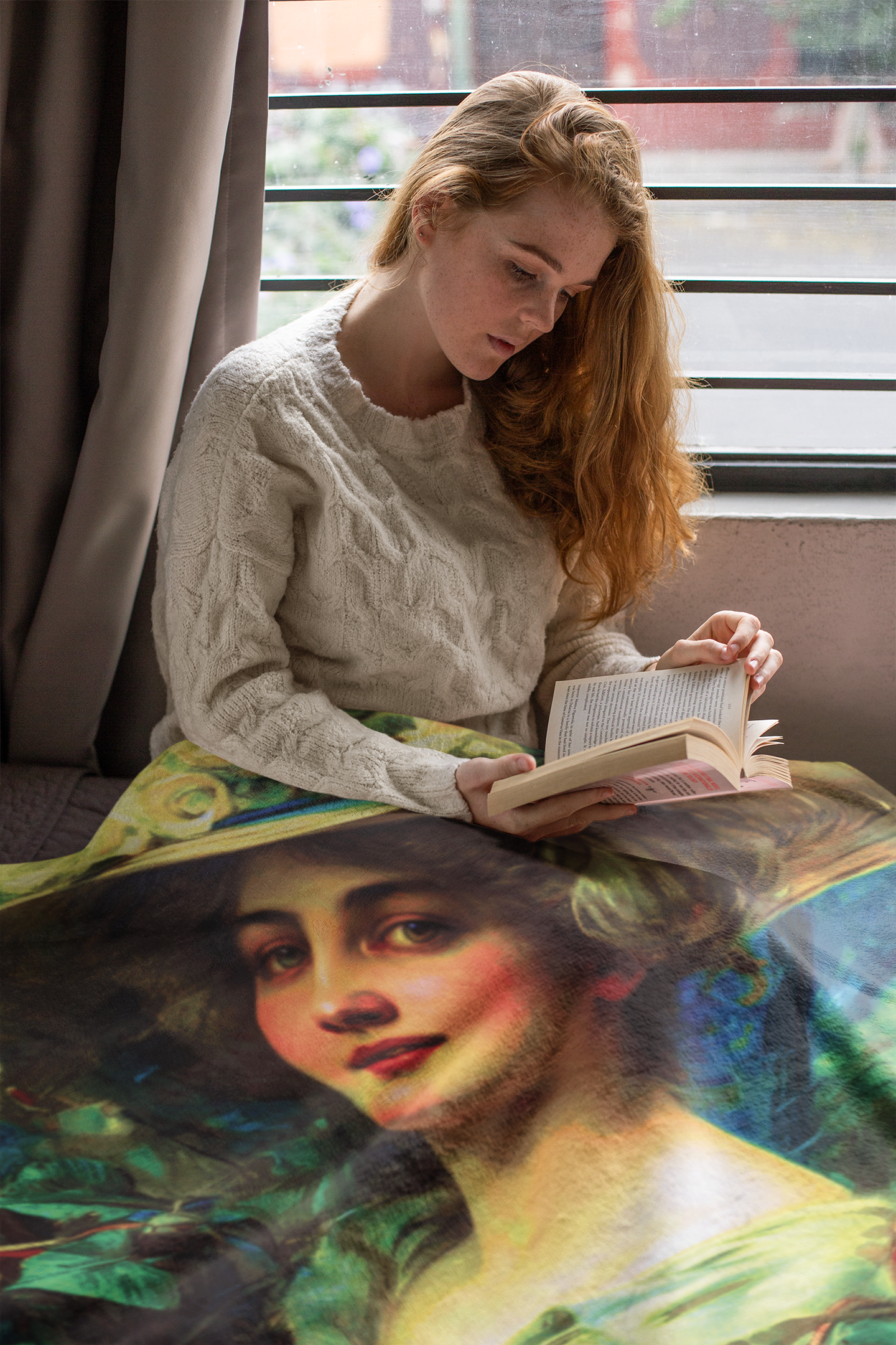 Blanket Vintage Style Victorian Woman With Roses Velveteen Plush Blanket CottageCore Blanket Gift Wedding Gift