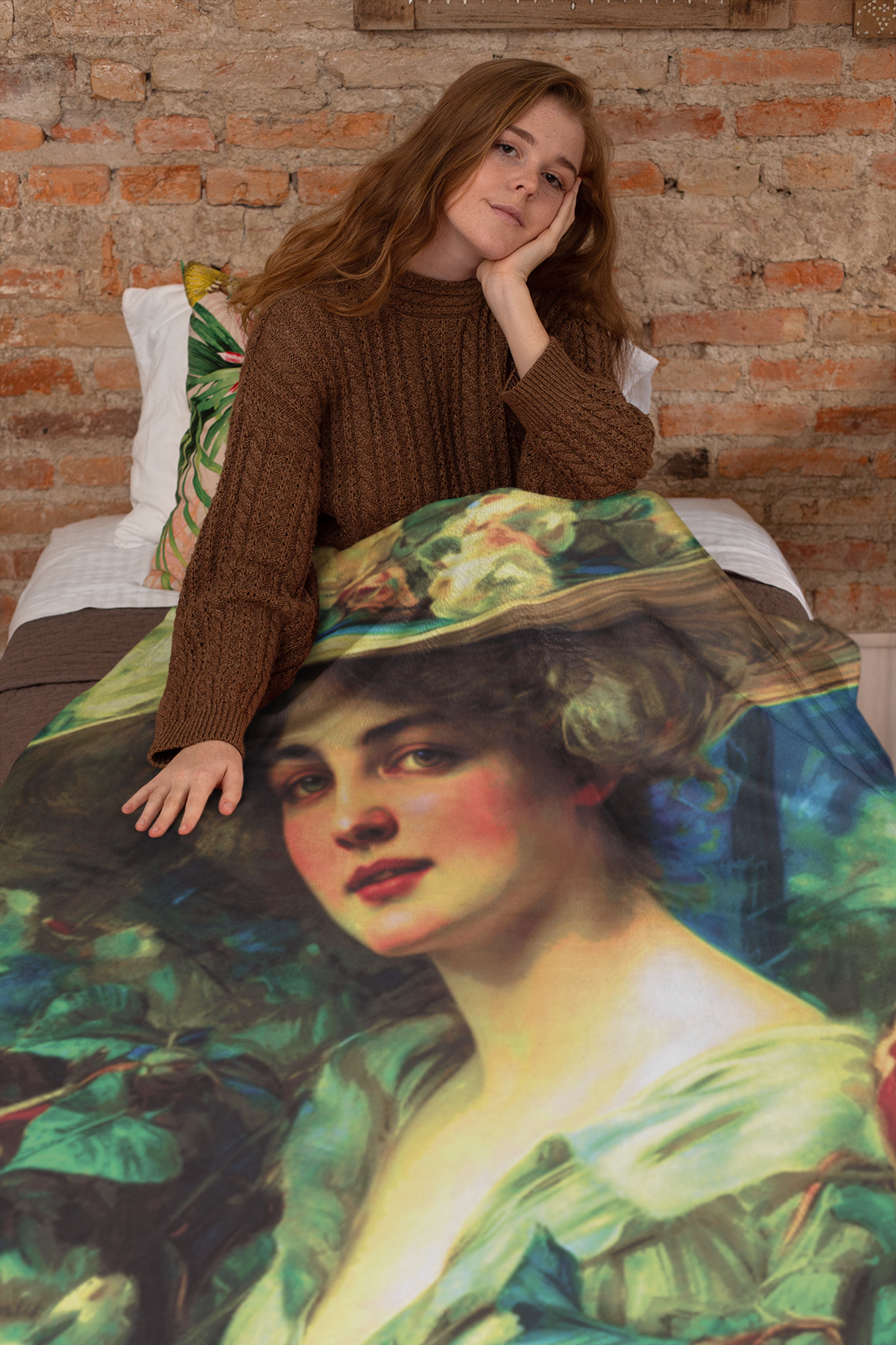 Blanket Vintage Style Victorian Woman With Roses Velveteen Plush Blanket CottageCore Blanket Gift Wedding Gift