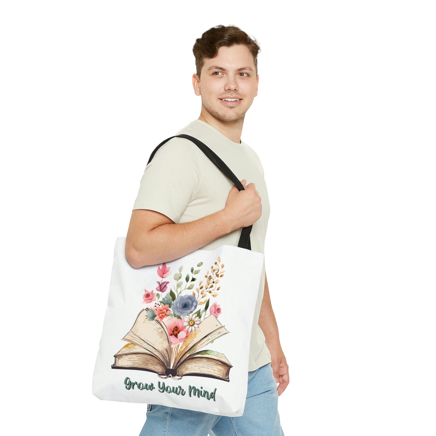 Grow Your Mind, Reading Book ,Wildflower Tote Bag, High Quality, All-Over Print Tote Bag