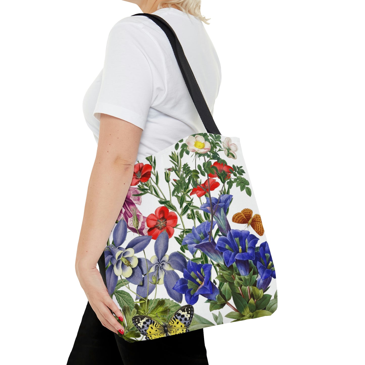 High Quality, All-Over Print Tote Bag, Flowers, Wildflowers, Flowers, Cottagecore, Garden, Foxglove, Wild Rose, Petunias