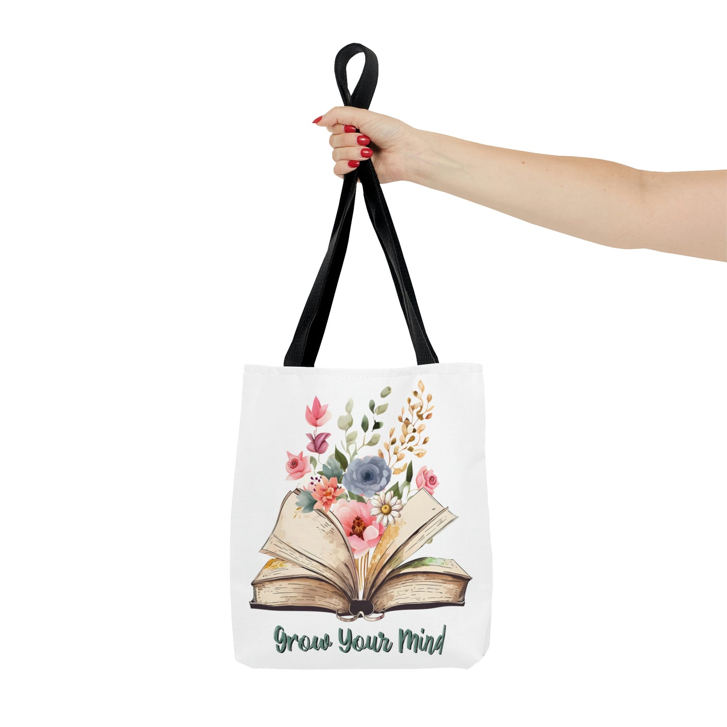 Grow Your Mind, Reading Book ,Wildflower Tote Bag, High Quality, All-Over Print Tote Bag