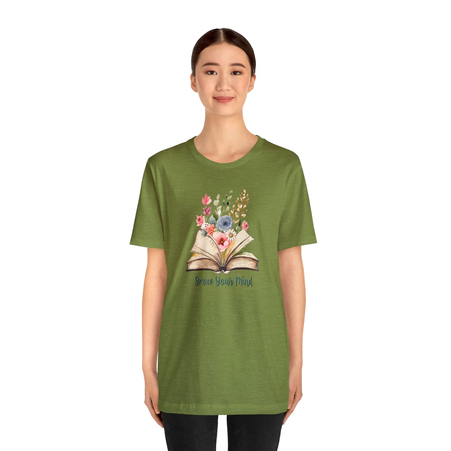 Unisex Jersey Short Sleeve Tee, Grow Your Mind Book and Flowers T-Shirt